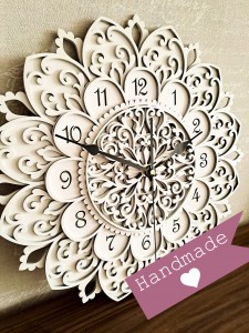 DEKORACYJNY,  DREWNIANY, AŻUROWY ZEGAR ŚCIENNY, MANDALA, WIELOWARSTWOWY, GLAMOUR, VINTAGE, SHABBY CHIC, BIAŁY