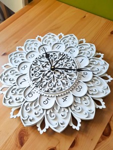 DEKORACYJNY,  DREWNIANY, AŻUROWY ZEGAR ŚCIENNY, MANDALA, WIELOWARSTWOWY, GLAMOUR, VINTAGE, SHABBY CHIC, BIAŁY