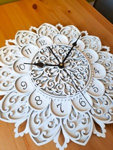 DEKORACYJNY,  DREWNIANY, AŻUROWY ZEGAR ŚCIENNY, MANDALA, WIELOWARSTWOWY, GLAMOUR, VINTAGE, SHABBY CHIC, BIAŁY