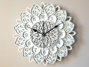 DEKORACYJNY,  DREWNIANY, AŻUROWY ZEGAR ŚCIENNY, MANDALA, WIELOWARSTWOWY, GLAMOUR, VINTAGE, SHABBY CHIC, BIAŁY