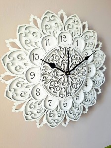 DEKORACYJNY,  DREWNIANY, AŻUROWY ZEGAR ŚCIENNY, MANDALA, WIELOWARSTWOWY, GLAMOUR, VINTAGE, SHABBY CHIC, BIAŁY