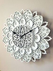 DEKORACYJNY,  DREWNIANY, AŻUROWY ZEGAR ŚCIENNY, MANDALA, WIELOWARSTWOWY, GLAMOUR, VINTAGE, SHABBY CHIC, BIAŁY