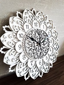 DEKORACYJNY,  DREWNIANY, AŻUROWY ZEGAR ŚCIENNY, MANDALA, WIELOWARSTWOWY, GLAMOUR, VINTAGE, SHABBY CHIC, BIAŁY