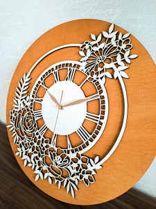 KWIATOWY, DREWNIANY ZEGAR AŻUROWY, VINTAGE, PIĘKNA DEKORACJA ŚCIANY, BEJCA BUK