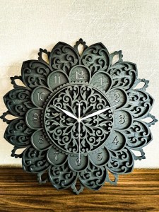 DEKORACYJNY,  DREWNIANY, AŻUROWY ZEGAR ŚCIENNY, MANDALA, WIELOWARSTWOWY, GLAMOUR, VINTAGE, SHABBY CHIC, CZARNY