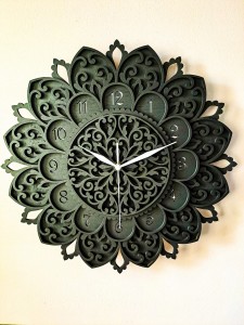 DEKORACYJNY,  DREWNIANY, AŻUROWY ZEGAR ŚCIENNY, MANDALA, WIELOWARSTWOWY, GLAMOUR, VINTAGE, SHABBY CHIC, CZARNY