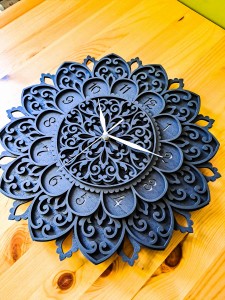 DEKORACYJNY,  DREWNIANY, AŻUROWY ZEGAR ŚCIENNY, MANDALA, WIELOWARSTWOWY, GLAMOUR, VINTAGE, SHABBY CHIC, CZARNY