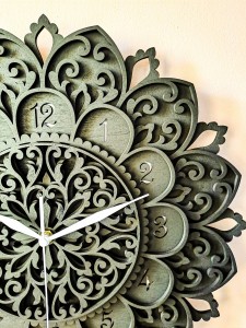 DEKORACYJNY,  DREWNIANY, AŻUROWY ZEGAR ŚCIENNY, MANDALA, WIELOWARSTWOWY, GLAMOUR, VINTAGE, SHABBY CHIC, CZARNY