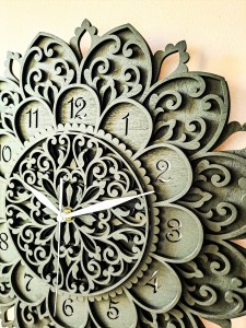 DEKORACYJNY,  DREWNIANY, AŻUROWY ZEGAR ŚCIENNY, MANDALA, WIELOWARSTWOWY, GLAMOUR, VINTAGE, SHABBY CHIC, CZARNY