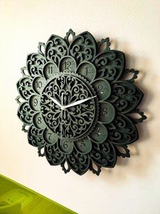 DEKORACYJNY,  DREWNIANY, AŻUROWY ZEGAR ŚCIENNY, MANDALA, WIELOWARSTWOWY, GLAMOUR, VINTAGE, SHABBY CHIC, CZARNY