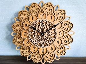 DEKORACYJNY,  DREWNIANY, AŻUROWY ZEGAR ŚCIENNY, MANDALA, WIELOWARSTWOWY, GLAMOUR, VINTAGE, SHABBY CHIC, BEJCA KASZTAN