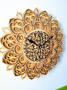 DEKORACYJNY,  DREWNIANY, AŻUROWY ZEGAR ŚCIENNY, MANDALA, WIELOWARSTWOWY, GLAMOUR, VINTAGE, SHABBY CHIC, BEJCA KASZTAN