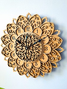 DEKORACYJNY,  DREWNIANY, AŻUROWY ZEGAR ŚCIENNY, MANDALA, WIELOWARSTWOWY, GLAMOUR, VINTAGE, SHABBY CHIC, BEJCA KASZTAN
