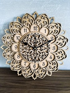 DEKORACYJNY,  DREWNIANY, AŻUROWY ZEGAR ŚCIENNY, MANDALA, WIELOWARSTWOWY, GLAMOUR, VINTAGE, SHABBY CHIC, BEJCA WIĄZ JAPOŃSKI