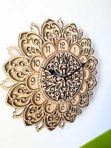 DEKORACYJNY,  DREWNIANY, AŻUROWY ZEGAR ŚCIENNY, MANDALA, WIELOWARSTWOWY, GLAMOUR, VINTAGE, SHABBY CHIC, BEJCA WIĄZ JAPOŃSKI