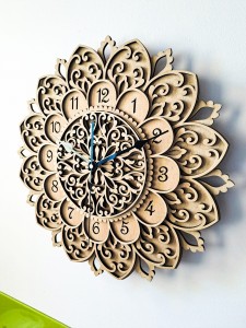 DEKORACYJNY,  DREWNIANY, AŻUROWY ZEGAR ŚCIENNY, MANDALA, WIELOWARSTWOWY, GLAMOUR, VINTAGE, SHABBY CHIC, BEJCA WIĄZ JAPOŃSKI