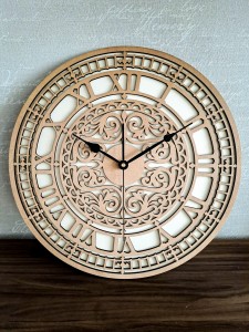 DEKORACYJNY,  DREWNIANY, AŻUROWY ZEGAR ŚCIENNY,  BIG BEN, VINTAGE, WIĄZ JAPOŃSKI