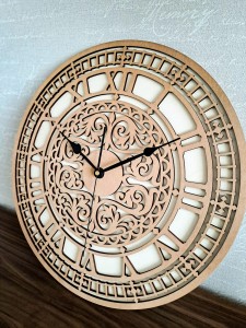 DEKORACYJNY,  DREWNIANY, AŻUROWY ZEGAR ŚCIENNY,  BIG BEN, VINTAGE, WIĄZ JAPOŃSKI