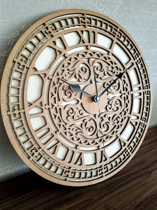 DEKORACYJNY,  DREWNIANY, AŻUROWY ZEGAR ŚCIENNY,  BIG BEN, VINTAGE, WIĄZ JAPOŃSKI