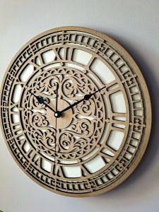 DEKORACYJNY,  DREWNIANY, AŻUROWY ZEGAR ŚCIENNY,  BIG BEN, VINTAGE, WIĄZ JAPOŃSKI