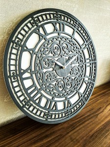 DEKORACYJNY,  DREWNIANY, AŻUROWY ZEGAR ŚCIENNY,  BIG BEN, VINTAGE, CZARNY