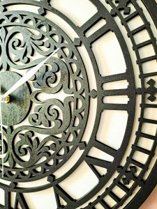 DEKORACYJNY,  DREWNIANY, AŻUROWY ZEGAR ŚCIENNY,  BIG BEN, VINTAGE, CZARNY