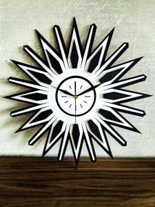 DEKORACYJNY,  DREWNIANY, AŻUROWY ZEGAR ŚCIENNY, RETRO, MID CENTURY MODERN, SUNBURST