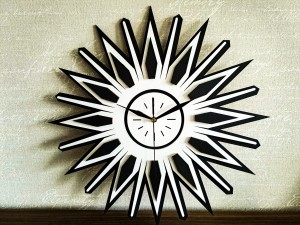 DEKORACYJNY,  DREWNIANY, AŻUROWY ZEGAR ŚCIENNY, RETRO, MID CENTURY MODERN, SUNBURST