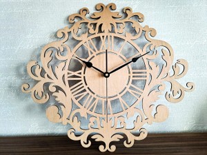 DEKORACYJNY,  DREWNIANY, AŻUROWY ZEGAR ŚCIENNY FRANCESCA,  VINTAGE ORNAMENT, BEJCA WIĄZ JAPOŃSKI