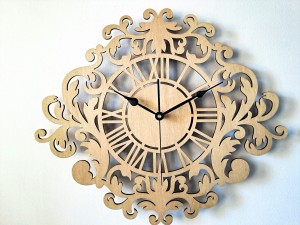 DEKORACYJNY,  DREWNIANY, AŻUROWY ZEGAR ŚCIENNY FRANCESCA,  VINTAGE ORNAMENT, BEJCA WIĄZ JAPOŃSKI