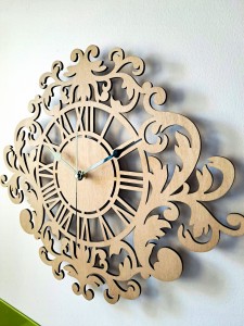 DEKORACYJNY,  DREWNIANY, AŻUROWY ZEGAR ŚCIENNY FRANCESCA,  VINTAGE ORNAMENT, BEJCA WIĄZ JAPOŃSKI