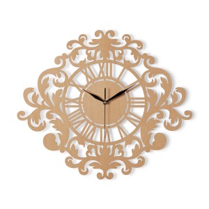 DEKORACYJNY,  DREWNIANY, AŻUROWY ZEGAR ŚCIENNY FRANCESCA,  VINTAGE ORNAMENT, BEJCA WIĄZ JAPOŃSKI