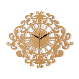 DEKORACYJNY,  DREWNIANY, AŻUROWY ZEGAR ŚCIENNY FRANCESCA,  VINTAGE ORNAMENT, BEJCA KASZTAN