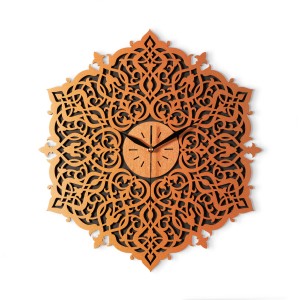 DEKORACYJNY,  DREWNIANY, AŻUROWY ZEGAR ŚCIENNY, ORNAMENT MAROKAŃSKI,  MIEDZIANY
