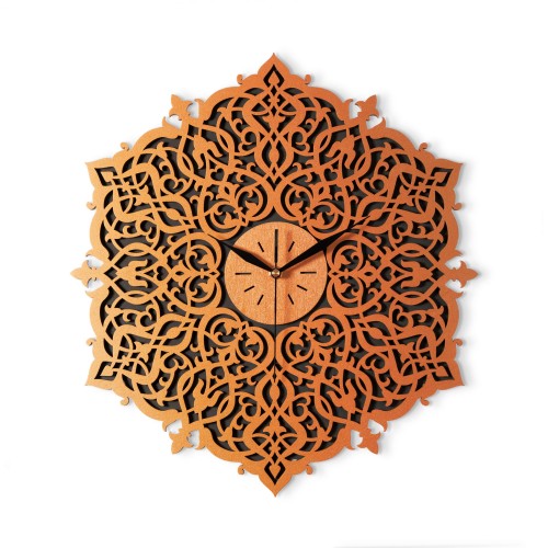 DEKORACYJNY,  DREWNIANY, AŻUROWY ZEGAR ŚCIENNY, ORNAMENT MAROKAŃSKI,  MIEDZIANY