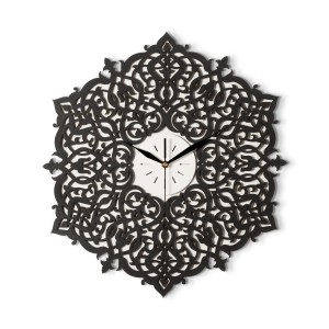 DEKORACYJNY,  DREWNIANY, AŻUROWY ZEGAR ŚCIENNY, ORNAMENT MAROKAŃSKI, CZARNY