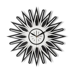 DEKORACYJNY,  DREWNIANY, AŻUROWY ZEGAR ŚCIENNY, RETRO, MID CENTURY MODERN, SUNBURST