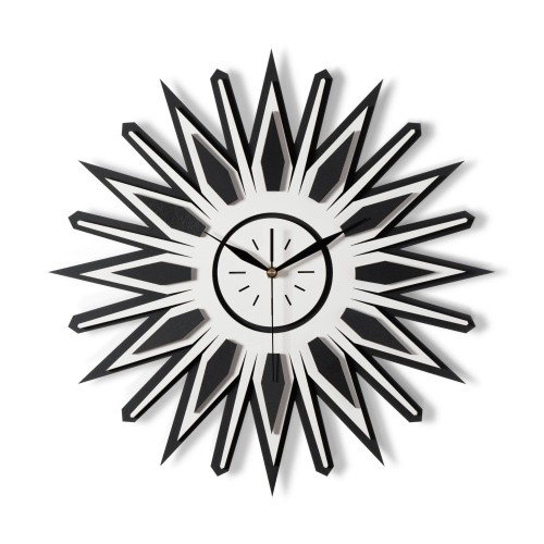DEKORACYJNY,  DREWNIANY, AŻUROWY ZEGAR ŚCIENNY, RETRO, MID CENTURY MODERN, SUNBURST