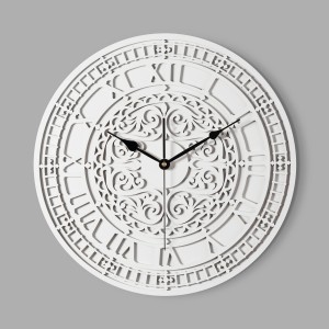 DEKORACYJNY,  DREWNIANY, AŻUROWY ZEGAR ŚCIENNY,  BIG BEN, VINTAGE, BIAŁY