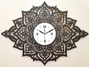 PIĘKNY, DEKORACYJNY, AŻUROWY ZEGAR ŚCIENNY, MANDALA, CZARNY