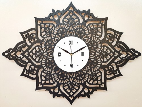 PIĘKNY, DEKORACYJNY, AŻUROWY ZEGAR ŚCIENNY, MANDALA, CZARNY
