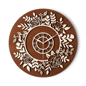 PIĘKNY, KWIATOWY ZEGAR AŻUROWY, VINTAGE,  DEKORACJA ŚCIANY, BEJCA CZEREŚNIA  