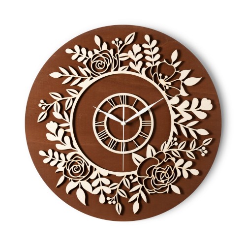 PIĘKNY, KWIATOWY ZEGAR AŻUROWY, VINTAGE,  DEKORACJA ŚCIANY, BEJCA CZEREŚNIA  