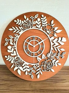 PIĘKNY, KWIATOWY ZEGAR AŻUROWY, VINTAGE,  DEKORACJA ŚCIANY, BEJCA CZEREŚNIA  