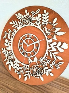 PIĘKNY, KWIATOWY ZEGAR AŻUROWY, VINTAGE,  DEKORACJA ŚCIANY, BEJCA CZEREŚNIA  