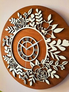 PIĘKNY, KWIATOWY ZEGAR AŻUROWY, VINTAGE,  DEKORACJA ŚCIANY, BEJCA CZEREŚNIA  