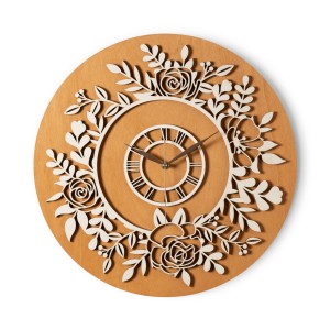 PIĘKNY, KWIATOWY ZEGAR AŻUROWY, VINTAGE,  DEKORACJA ŚCIANY, BEJCA BUK