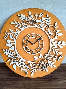 PIĘKNY, KWIATOWY ZEGAR AŻUROWY, VINTAGE,  DEKORACJA ŚCIANY, BEJCA BUK