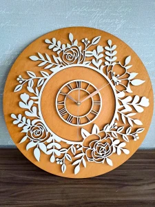 PIĘKNY, KWIATOWY ZEGAR AŻUROWY, VINTAGE,  DEKORACJA ŚCIANY, BEJCA BUK