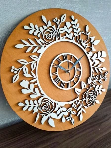 PIĘKNY, KWIATOWY ZEGAR AŻUROWY, VINTAGE,  DEKORACJA ŚCIANY, BEJCA BUK